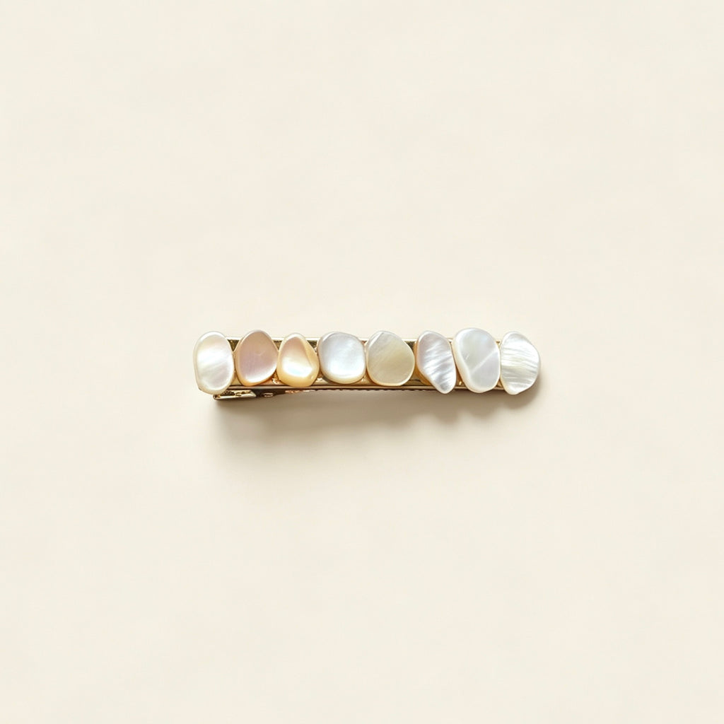 Handmade Irregular Mother of Pearl Shell Gold Hair Barrette
